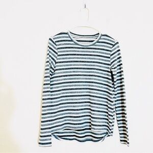 American Eagle Soft & Sexy Plus Crewneck Striped Top XS Gray/White Lightweight
